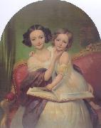 Joseph-Desire Court Portrait de Marguerite Louise Cibiel et de Marie Aglaure Cibiel assises sur un sofa  feuilletant un livre china oil painting artist